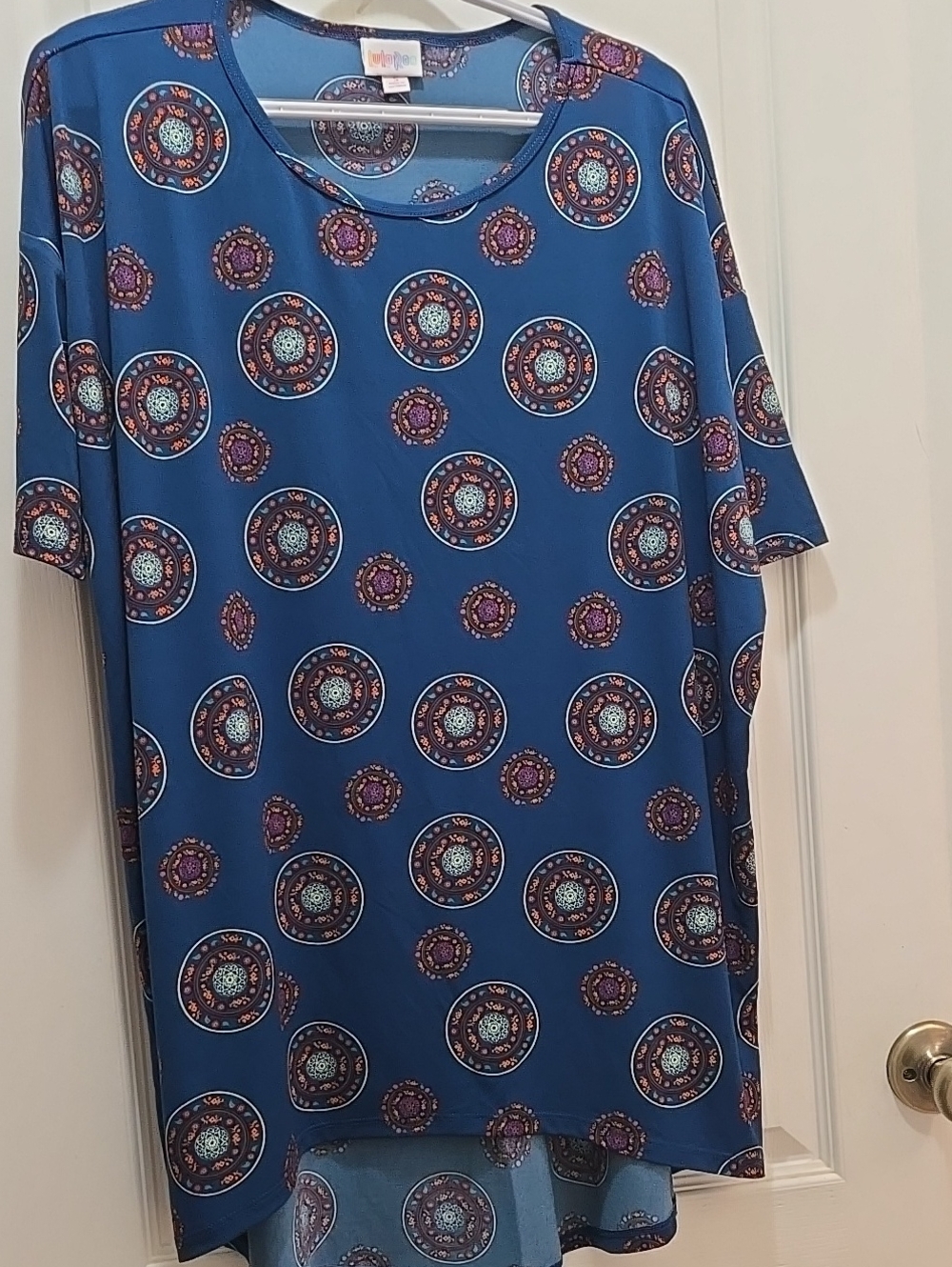 LuLaRoe Blue Short-Sleeve Tee with Circular Medallion Print